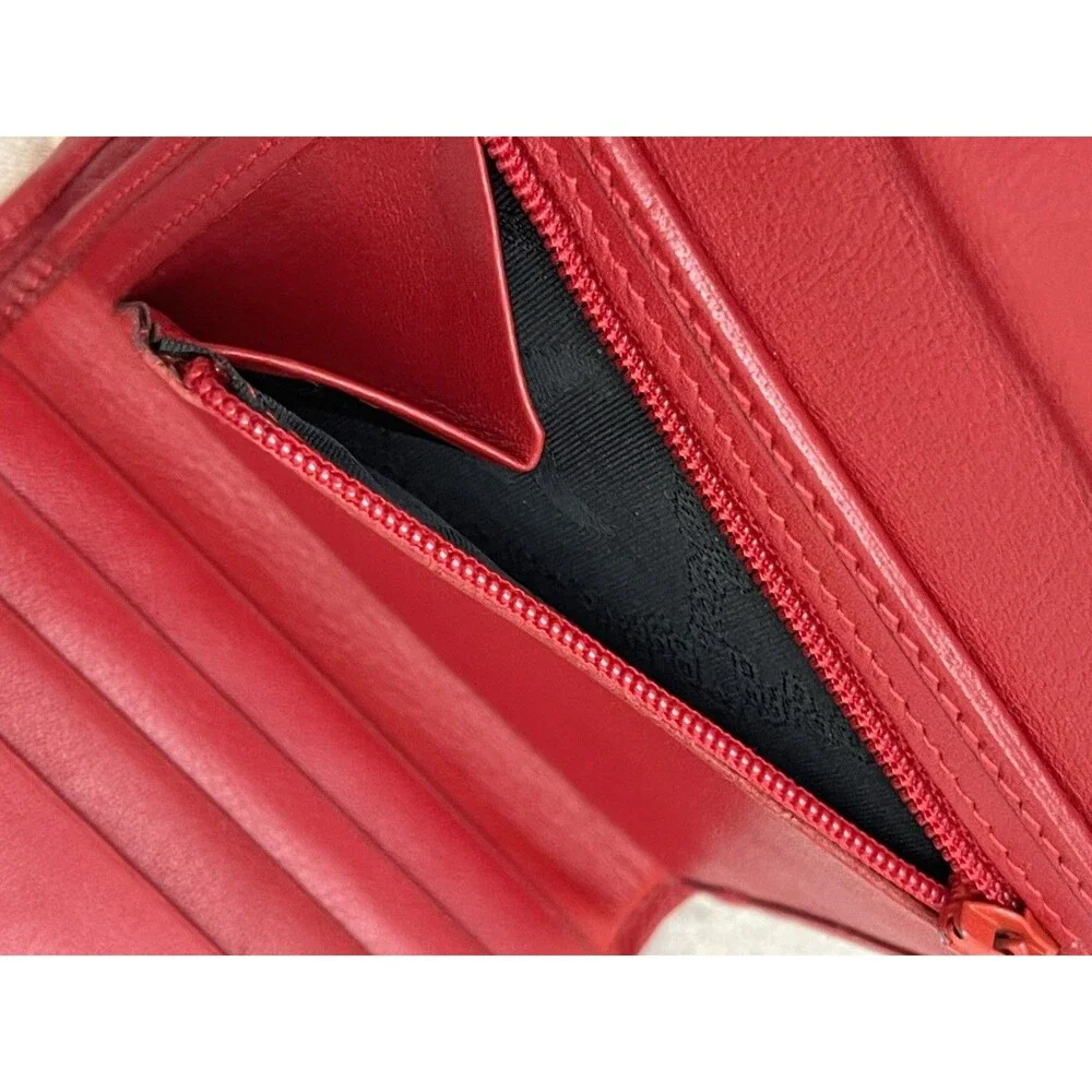 VTG Paloma Picasso Red Leather Trifold Wallet Gold X Logo Kiss Motif Italy